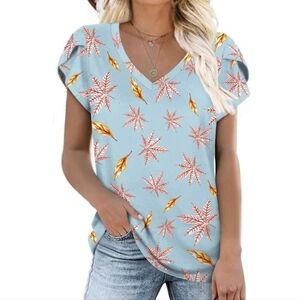 Cathy Women's Maple Leaf Flare Sleeve V-Neck Top XL